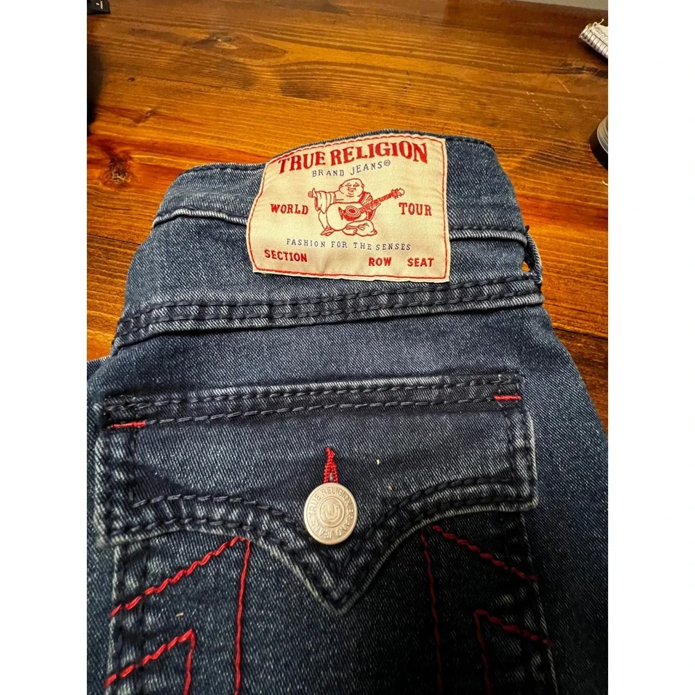 True Religion 30W 32L Geno Big T Flap Slim Mens Dark Shivering Wash New Red Stch